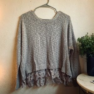 Grey Slouchy Sweater with lace trim